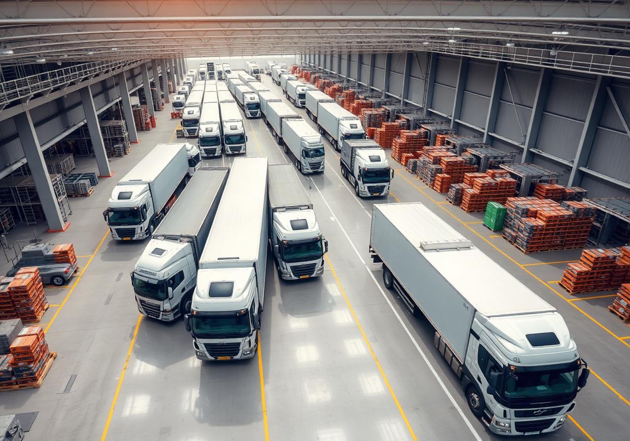 Frota da Macan Transportes em centro de distribuição